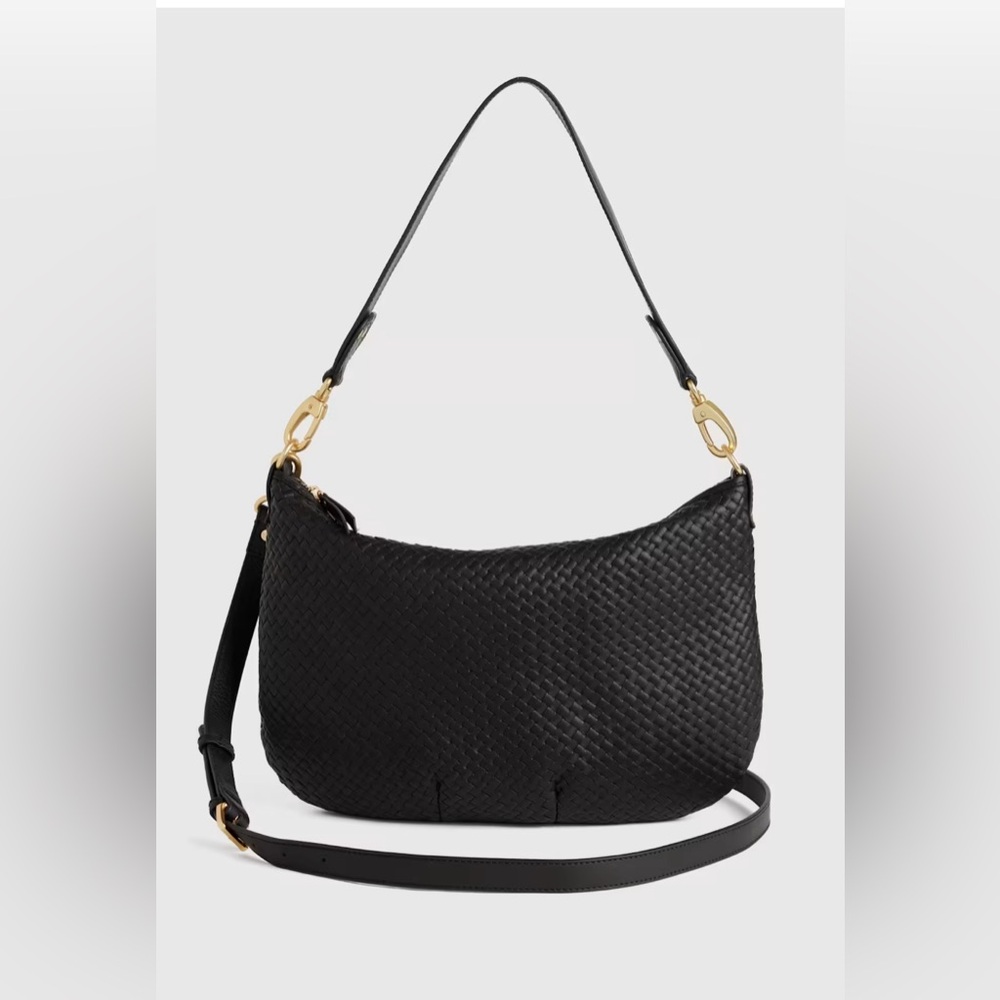 Quince Italian Leather Convertible Crescent Handwoven Shoulder Bag